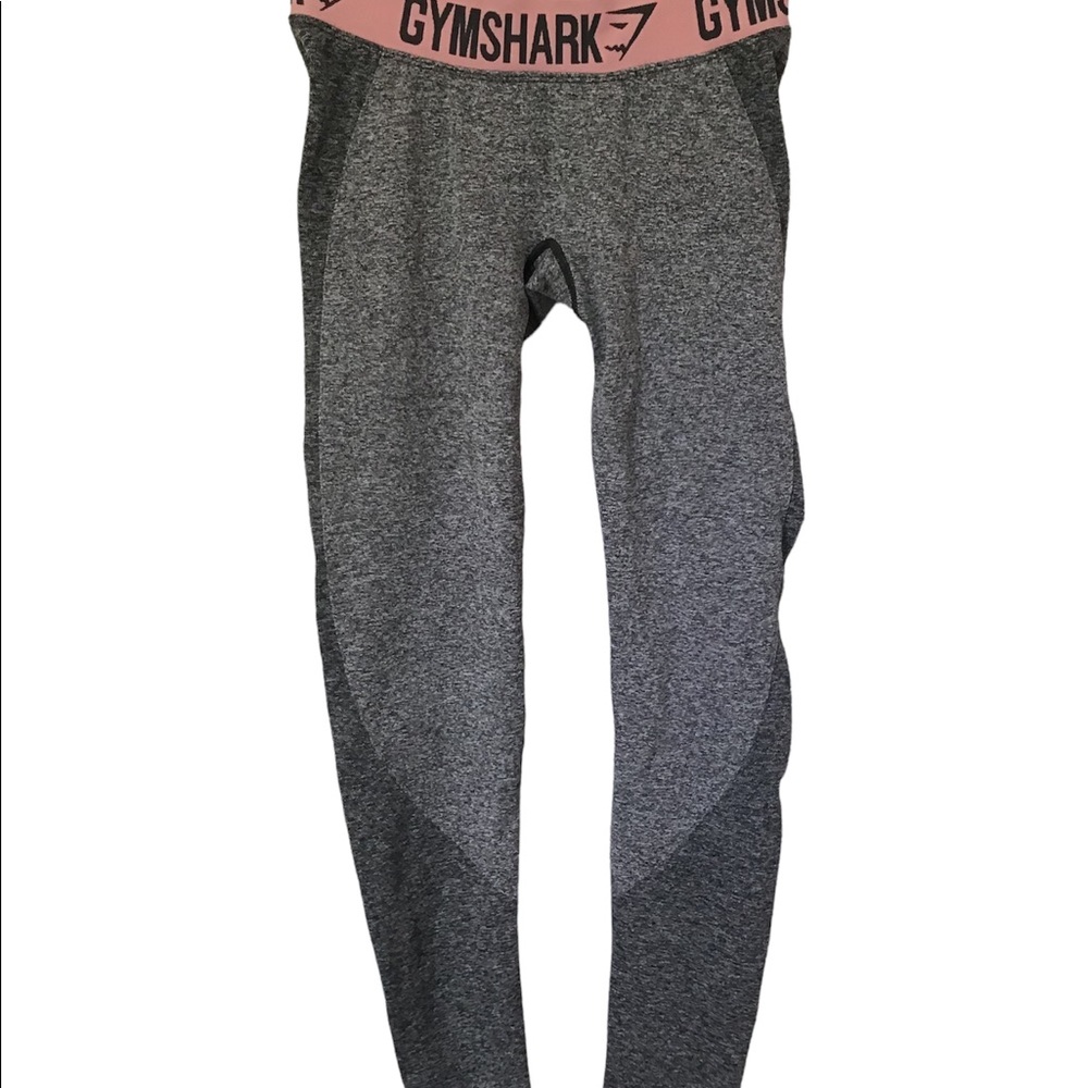 Gymshark Seamless Compression Leggings grey pink waistband workout (Approx)Sz S